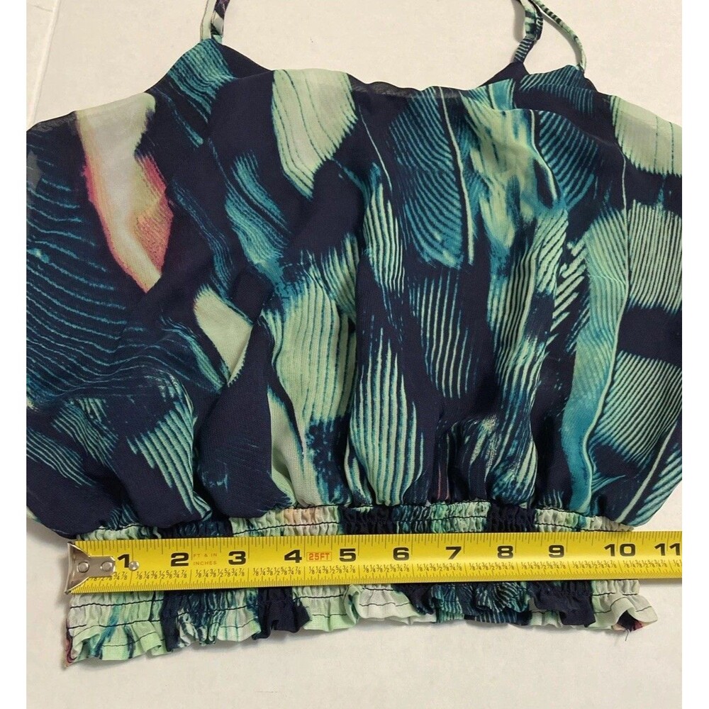 Women Sz Medium Peacock Sleeveless Satin Crop Top Y2K  Fairycore Teal Whimsy 90s - Picture 13 of 15